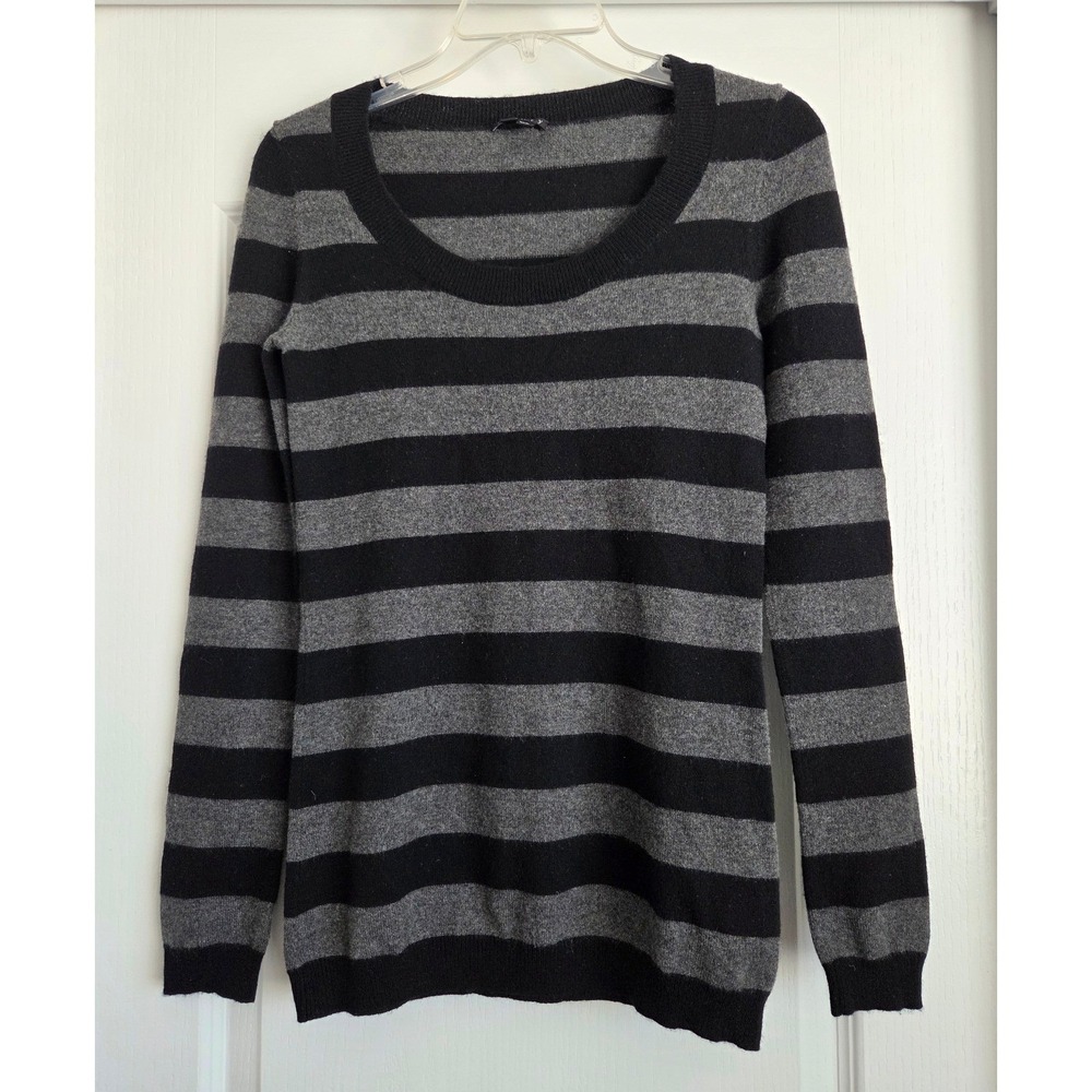 Theory Cashmere Demonte Royal‎ Striped Scoop Neck Sweater Black Gray Sz S Luxury